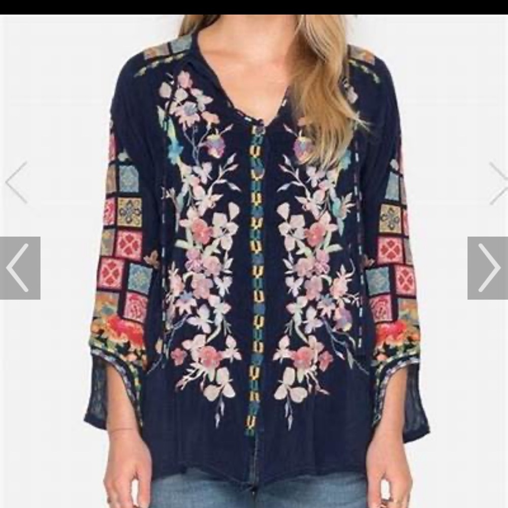 Johnny Was Multicolor Embroidered Blouse Nikolita
